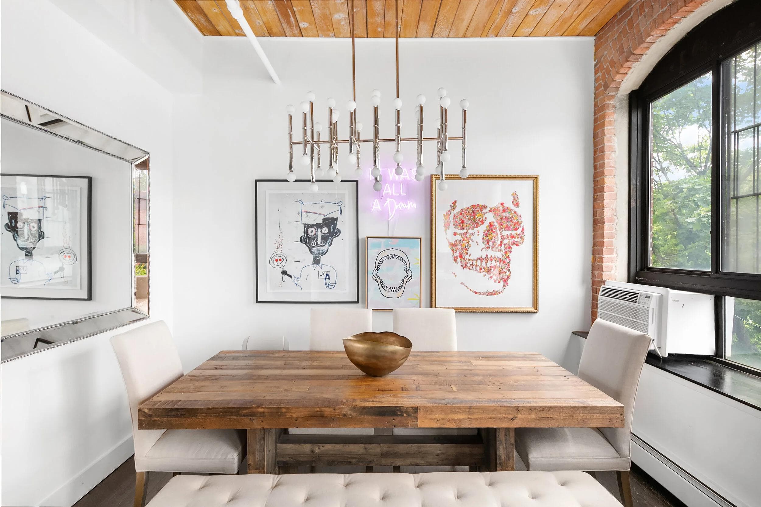 Dining room gallery wall in the Industry + Cool project